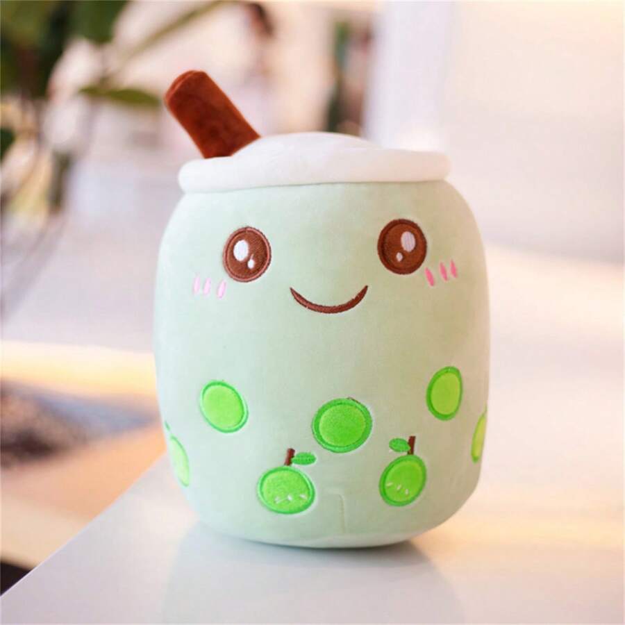 全新可愛卡通珍珠奶茶毛絨玩具,卡哇伊填充食物奶茶柔軟娃娃波霸水果茶杯枕頭坐墊生日禮物 - 綠色 - 查看 1