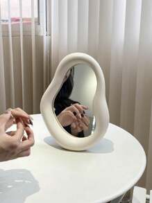 CMYD Studio 1 件不对称陶瓷装饰化妆镜，简约设计桌面装饰镜，适用于卧室/客厅，情人节的理想礼物 - 乳白 - 查看 2