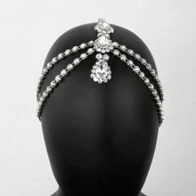 1pc Silver Exotic Style Shiny Rhinestone Water Drop Design Forehead Chain Bridal Hair Accessory Headband For Women - Silver - View 3