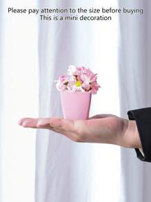 1 件/3 件人造迷你盆栽植物套装 - 现代家居装饰塑料绿植展示，适合情人节、求婚派对、桌面装饰、情人节、生日毕业礼物、花园装饰、户外植物、园艺、假花 - 多色 - 桃花組合 - 查看 5
