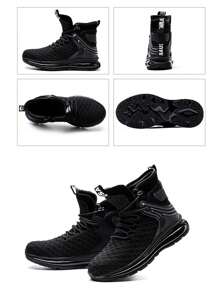 Men's High Top Safety Boots, Steel Toe, Anti-Smashing, Anti-Stabbing, Soft Cushioning, Shock-Absorbing, Wear-Resistant, Outdoor, Autumn/Winter - Black - View 7