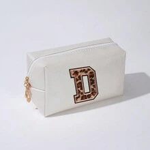Simple Style Letter Embroidery Makeup Bag Waterproof Cosmetic Bag Travel Portable Storage Small Toiletry Bag Letter Printing Make Up Bag Valentine'S Day Gift PU Leather - Beige - View 15
