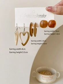 1套3對時尚幾何拼裝下垂耳環,經典c形耳環,百搭耳飾 - 彩色 - 查看 16