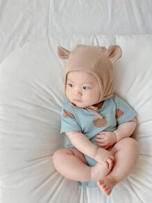 春/夏/秋季嬰兒帽,新生兒保護耳朵帽可愛又超級可愛 - 卡其色 - 查看 2