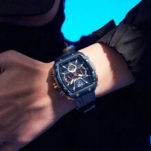 ONOLA 品牌时尚计时石英表男士硅胶休闲夜光潮流防水男士手表 - 藍色 - 查看 3