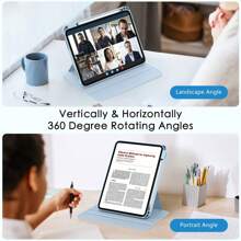 藍色三折矽膠可摺疊防摔平板電腦保護套，配有筆座，適用於iPad（淺藍色） - 淺藍色 - 查看 6