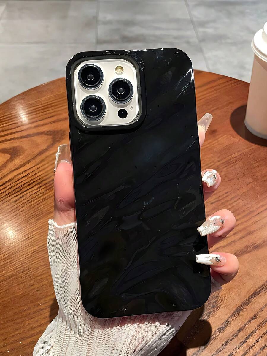 黑色波紋矽膠大孔手機殼,適用於15 14 13 12 11 Pro Max全包式防墜簡約矽膠保護殼配件 - 黑色 - 查看 1