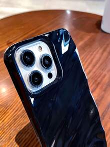 黑色波紋矽膠大孔手機殼,適用於15 14 13 12 11 Pro Max全包式防墜簡約矽膠保護殼配件 - 黑色 - 查看 4