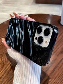 黑色波紋矽膠大孔手機殼,適用於15 14 13 12 11 Pro Max全包式防墜簡約矽膠保護殼配件 - 黑色 - 查看 2