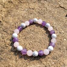 1入組焦慮和壓力手鍊,焦慮脈輪保護手鍊,寶石為內心帶來平靜,治療水晶手鍊,白雪石,玫瑰石英,晶,男女完美禮物 - 彩色 - 查看 3