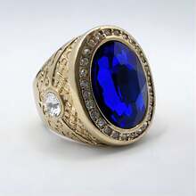 1pc Fashionable Gemstone Inlaid 18k Yellow Gold Plated Ring, Unisex Personalized High-End Jewelry Accessory - Sapphire - View 12