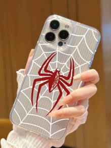 1pc Stylish Thickened Transparent Phone Case With 3d Striped Spider Pattern, Compatible With Iphone - Clear - View 1