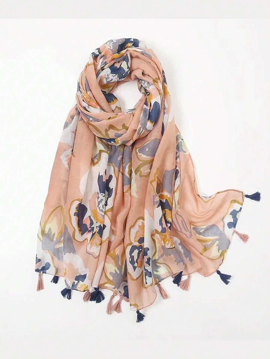 1條女士時尚印花圍巾,適用於休閒或沙灘穿著,適用於日常使用 - 彩色 - 查看 1