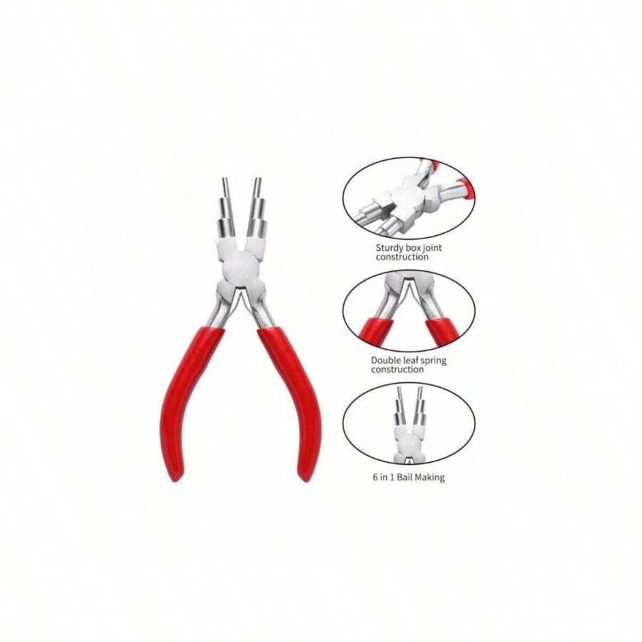 1入長度153毫米鋼鐵製六段式包覆圓鼻鉗-適合diy珠寶製作工具 - 紅色 - 查看 1