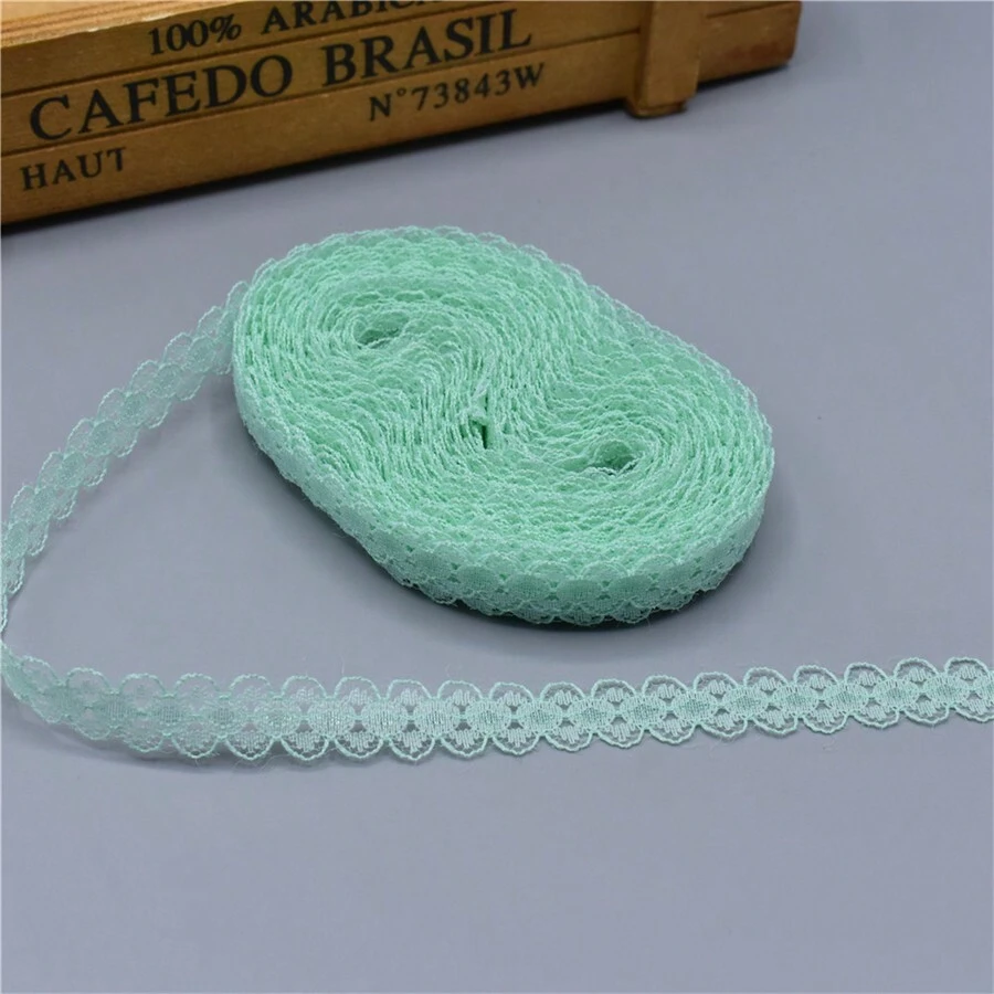 漂亮的薄荷綠色9米花邊絨帶14mm高品質花邊,diy刺繡花邊,用於縫紉裝飾非洲花邊布料 - 薄荷綠 - 查看 1