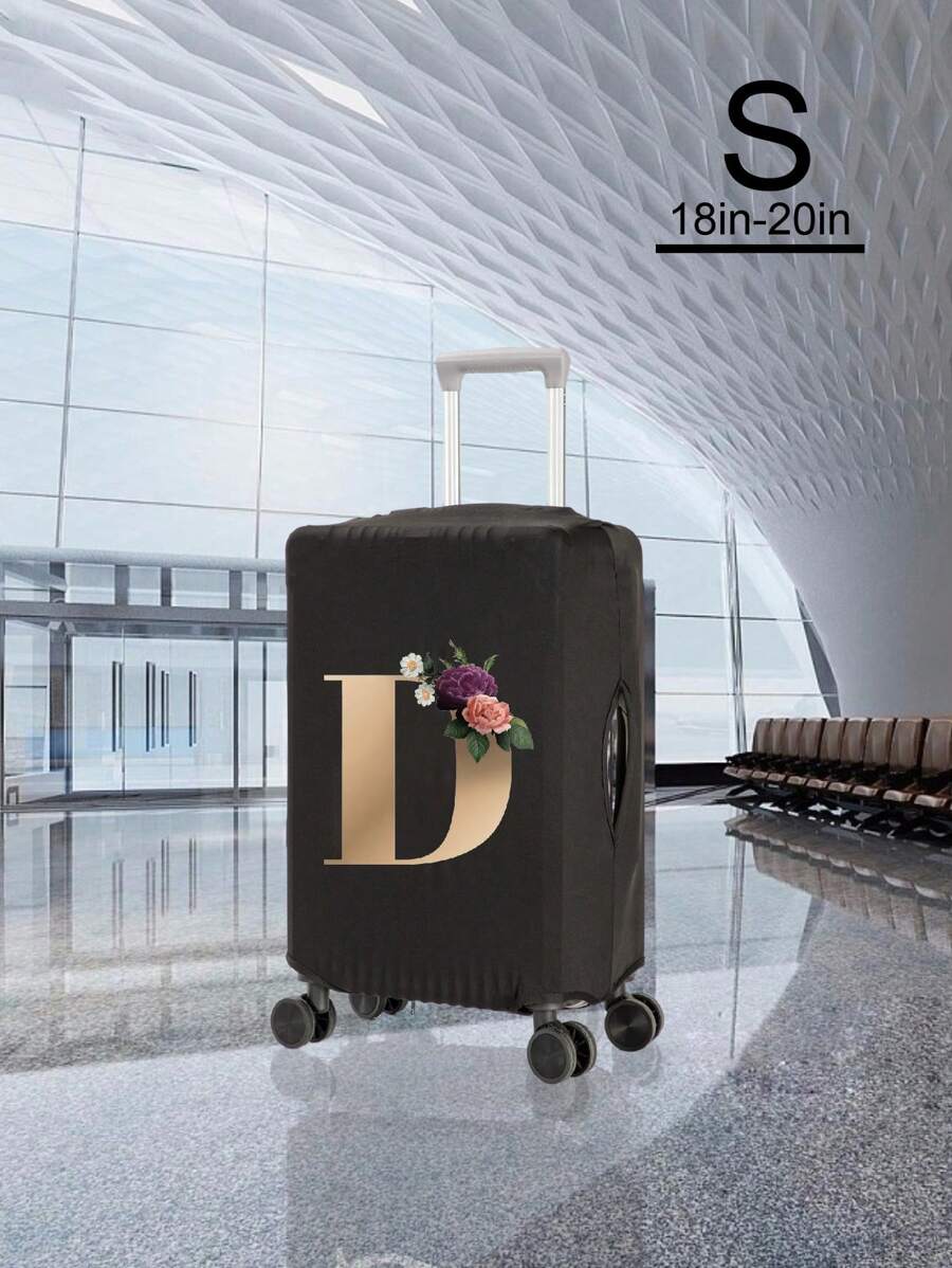 1件18-29英寸金色字母印花聚酯纖維可摺疊、可水洗、便攜旅行/商務行李箱套,男女適用 - 黑色 - 查看 1
