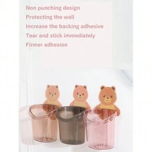 Wall-Mounted Bathroom Storage Container Set: Toothbrush Holder, Cup, Bear-Shaped Storage Box - Grey - View 6