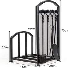 Fireplace Log Holder With 4 Tools, Heavy Duty Metal Firewood Rack, Indoor Outdoor Log Storage Stacking Stand For Fireside Garden Patio - Black - View 3