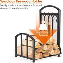 Fireplace Log Holder With 4 Tools, Heavy Duty Metal Firewood Rack, Indoor Outdoor Log Storage Stacking Stand For Fireside Garden Patio - Black - View 4