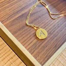 1條長毛衣鏈金屬時尚簡約a字母優雅高端女士項鏈 - 金色 - 查看 4