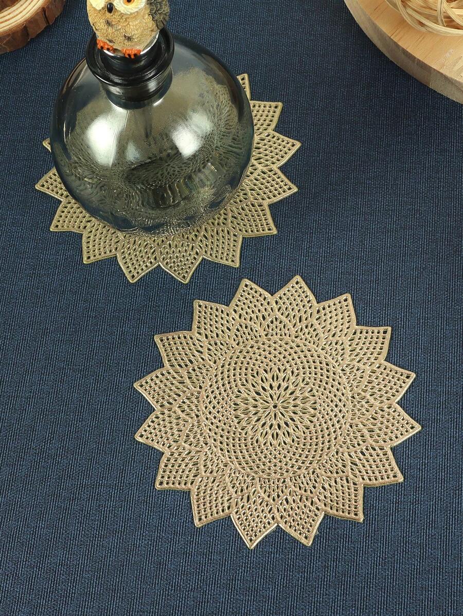 6 件裝金色創意西瓜葉設計杯墊墊家用廚房餐廳酒店農舍節日慶典婚禮派對餐桌裝飾 - 金色 - 查看 1