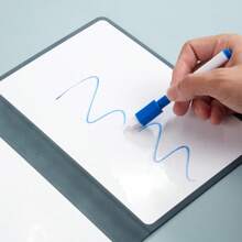 A5白板筆記本易擦皮革雙面記事本白板筆記本便攜式學生pu寫字板畫板兒童用品8筆1板擦板 - 淺藍色 - 查看 6