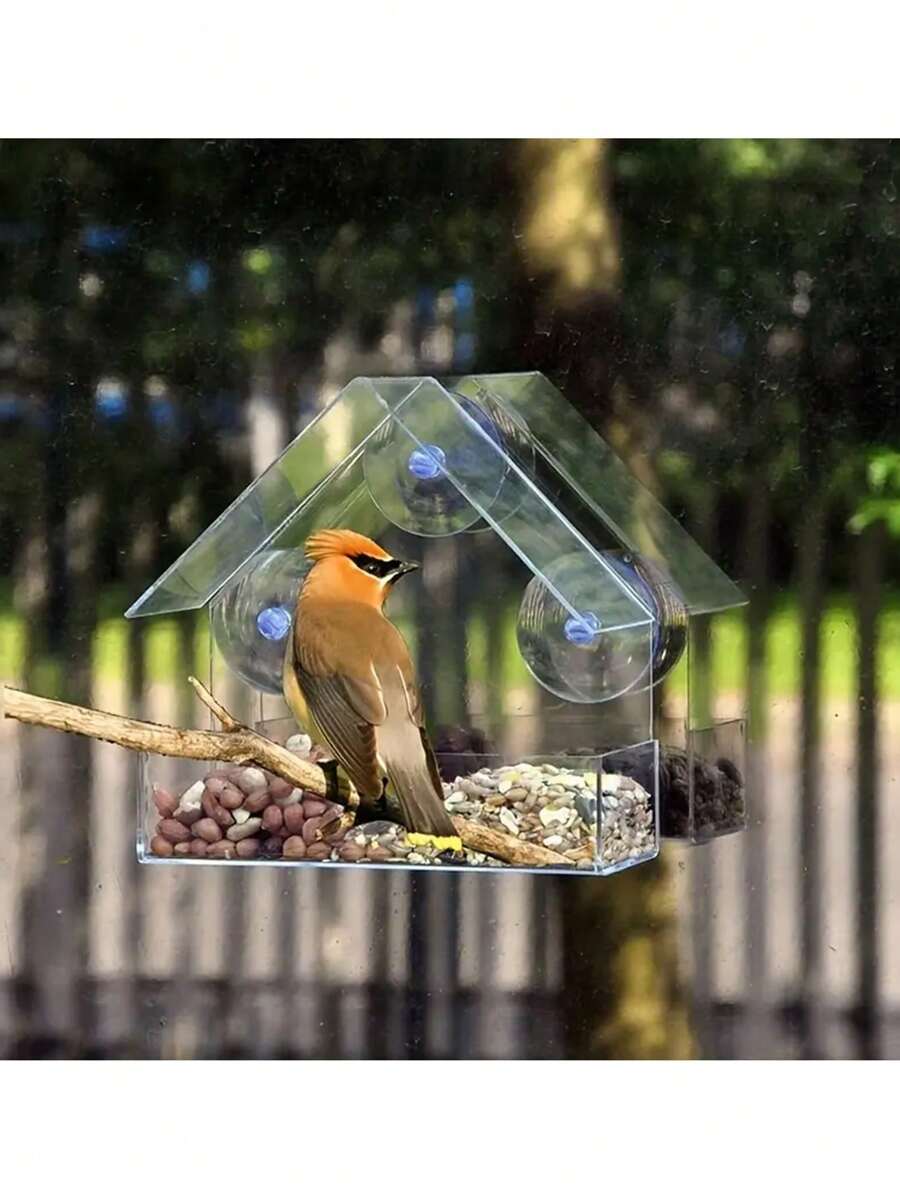 1pc Window Bird Feeder, Hanging Large Bird Feeder, Clear Bird Feeder, Acrylic Bird Feeder With Suction Cup Pet Supplies Clear Wall Hanging Bird Cage - Clear - View 1