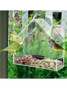 1pc Window Bird Feeder, Hanging Large Bird Feeder, Clear Bird Feeder, Acrylic Bird Feeder With Suction Cup Pet Supplies Clear Wall Hanging Bird Cage - Clear - View 3