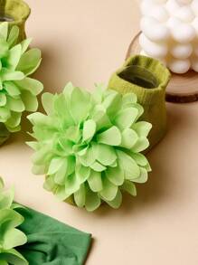 1入時尚花卉嬰兒頭箍和1入嬰兒襪 - 綠色 - 查看 4