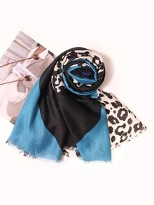 1pc Fashionable Leopard Print Diamond Shaped Scarf Suitable For Daily Wear - Blue - View 6