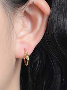 1 对时尚女士绳结圆形耳环，简约百搭的设计，简洁优雅，适合办公室女士，冷色镀金扭结心形耳环，中性风格，适合情侣，适合学校学生的礼物珠宝，甜美酷女孩，优雅的年轻女士和个性化的配套配饰，适合男女日常佩戴 - 金色 - 查看 4