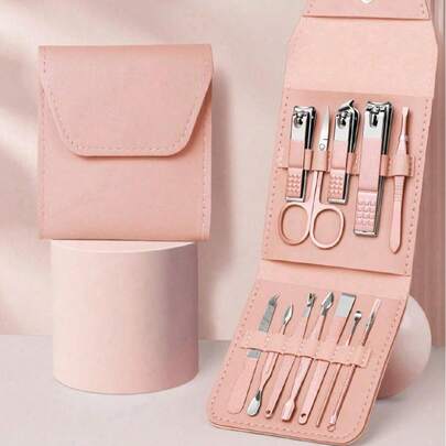 不銹鋼修指套裝,專業修指套裝臉部手足護理修甲工具,配有皮革旅行套件