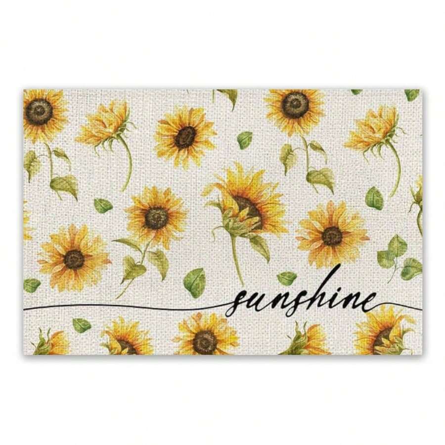 1塊向日葵「你好夏陽光」夏季餐墊，12x18英寸時令餐墊，適用於派對廚房餐飲裝飾 - 彩色 - 查看 1
