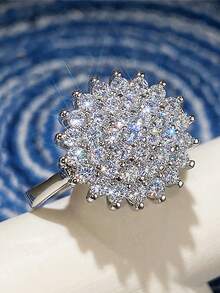 1只女士優雅的幾何訂婚戒指,適合婚禮、紀念日、派對、情人節等場合 - 銀色 - 查看 1