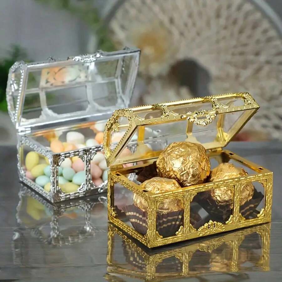 1pc European Style Hollow Out Gold Candy Box, Creative Wedding Favor Box, Silver - Multicolor - View 1