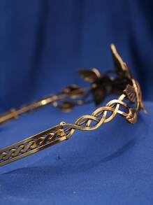 1pc Fashionable Baroque Crown Rhinestone Decor Wedding & Party Headpiece Vintage Valentine's Day Accessories - Gold - View 4