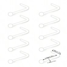 10pcs Acrylic Clear Nose Stud, L-Shaped With Round Ball End, Unisex Casual Wear - White - View 1