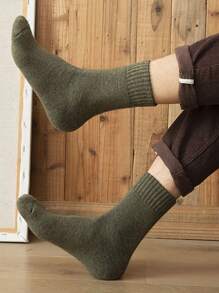 3 双随机颜色男士加厚保暖内衬冬季袜子，膝盖高/小腿以上，黑色 - 彩色 - 查看 6