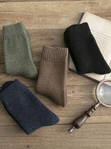 3 双随机颜色男士加厚保暖内衬冬季袜子，膝盖高/小腿以上，黑色 - 彩色 - 查看 2