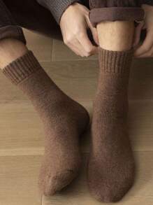 3 双随机颜色男士加厚保暖内衬冬季袜子，膝盖高/小腿以上，黑色 - 彩色 - 查看 7