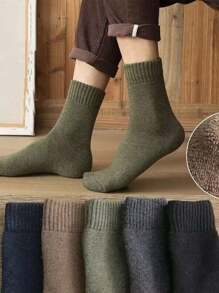 3 双随机颜色男士加厚保暖内衬冬季袜子，膝盖高/小腿以上，黑色 - 彩色 - 查看 1