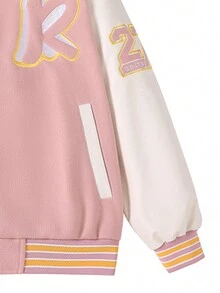 Chaquetas De Béisbol Para Hombres Con Impresión De Letra Y Bloque De Color - Rosa - Ver 4