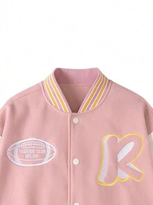 Chaquetas De Béisbol Para Hombres Con Impresión De Letra Y Bloque De Color - Rosa - Ver 2