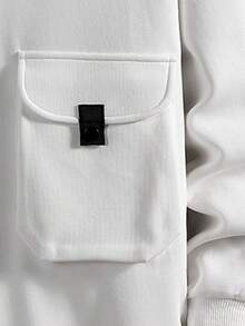男士翻領口袋,前拉鍊,長袖,戶外連帽衫 - 白色 - 查看 3
