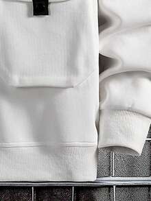 男士翻領口袋,前拉鍊,長袖,戶外連帽衫 - 白色 - 查看 4