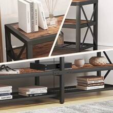 TV Stand For 65 70 75 Inches TVs, Entertainment Center With 3 Tier Open Shelves, Industrial TV Console Table For Living Room, Rustic Brown - 質樸棕色 - 查看 5