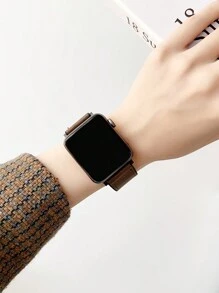 1 件男女通用硅胶皮革贴片黑色磁扣简约商务风格表带，适合 38/40/41/42/44/45/49mm Ultra/SE/8/7/6/5/4/3/2/1，适合 22mm - 鏽棕色 - 查看 2