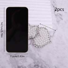 2pcs Heart Shaped Rhinestone & Faux Pearl Buttons For Suits & Shirts Diy Sewing - Multicolor - View 2