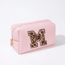 Simple Style Letter Embroidery Makeup Bag Waterproof Cosmetic Bag Travel Portable Storage Small Toiletry Bag Letter Printing Make Up Bag Valentine'S Day Gift PU Leather - Beige - View 16