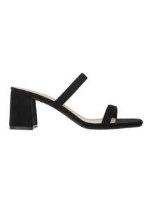 Women's Minimalist Chunky Heeled Mule Sandals Fashionable Elegant  Heeled Sandals Block Heel Square Toe Heeled Sandal Summer Shoes - 黑色絨面革 - 查看 2